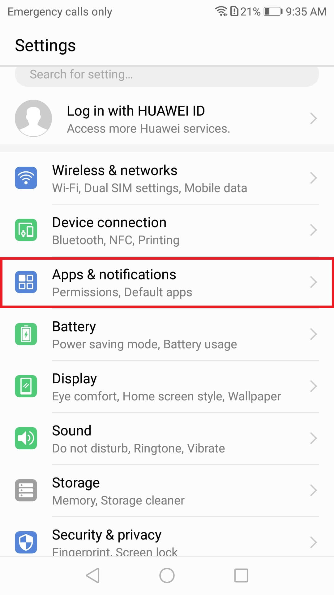 Huawei: Key settings